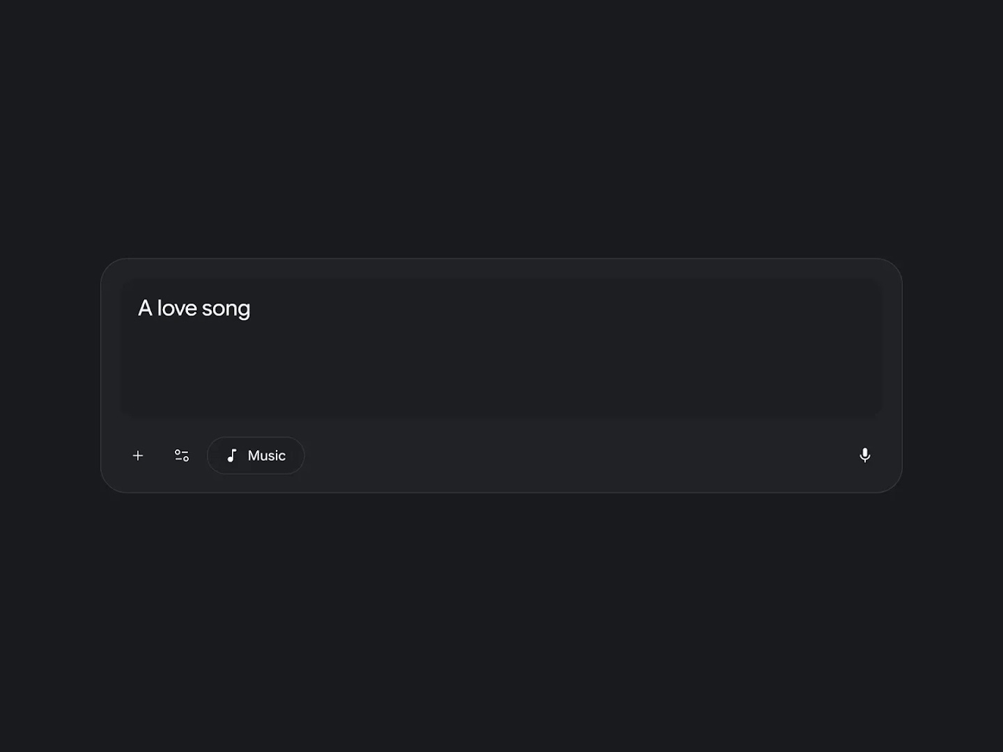 An image of a grey music generation interface. The image shows a very simple, three-word input: "A love song".